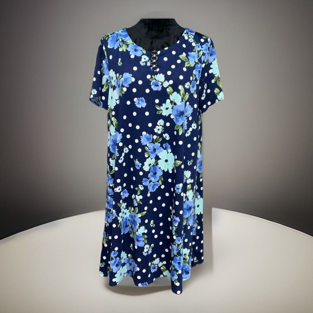 AGB Blue Floral And Polka Dot Women’s Dress Size L